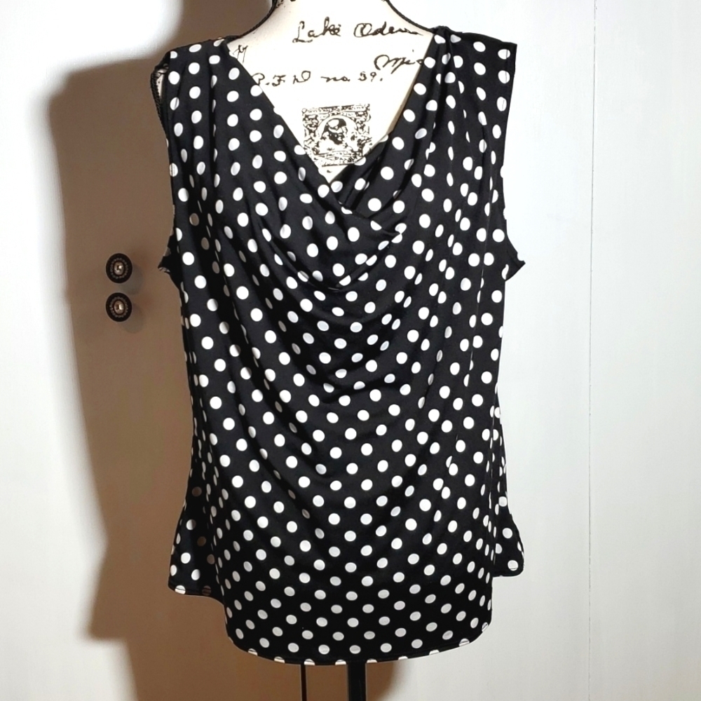 Star Vixen| Women's Polka Dot Dress Top Blouse Black/White Sleeveless Office XL
